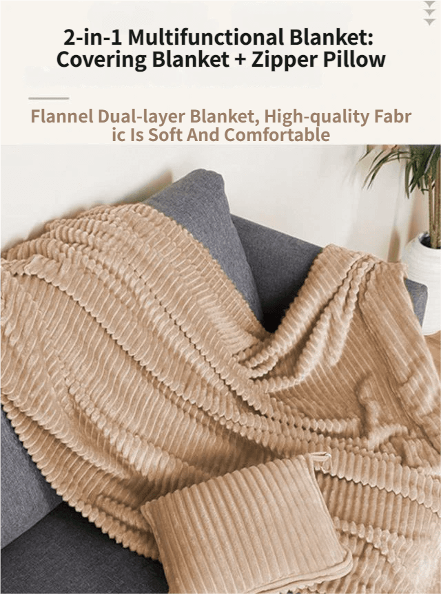 2-in-1 Dark Grey Soft Ribbed Flannel Travel Blanket / Folding - Dark Flannel