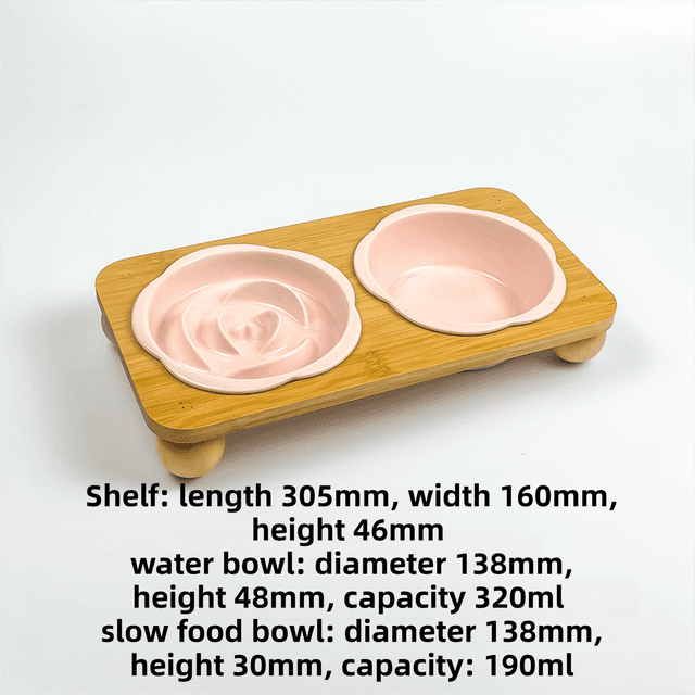 Pink Ceramic Floral Cat Slow Feeder (190 ml) & Water Bowl (320 ml) Set