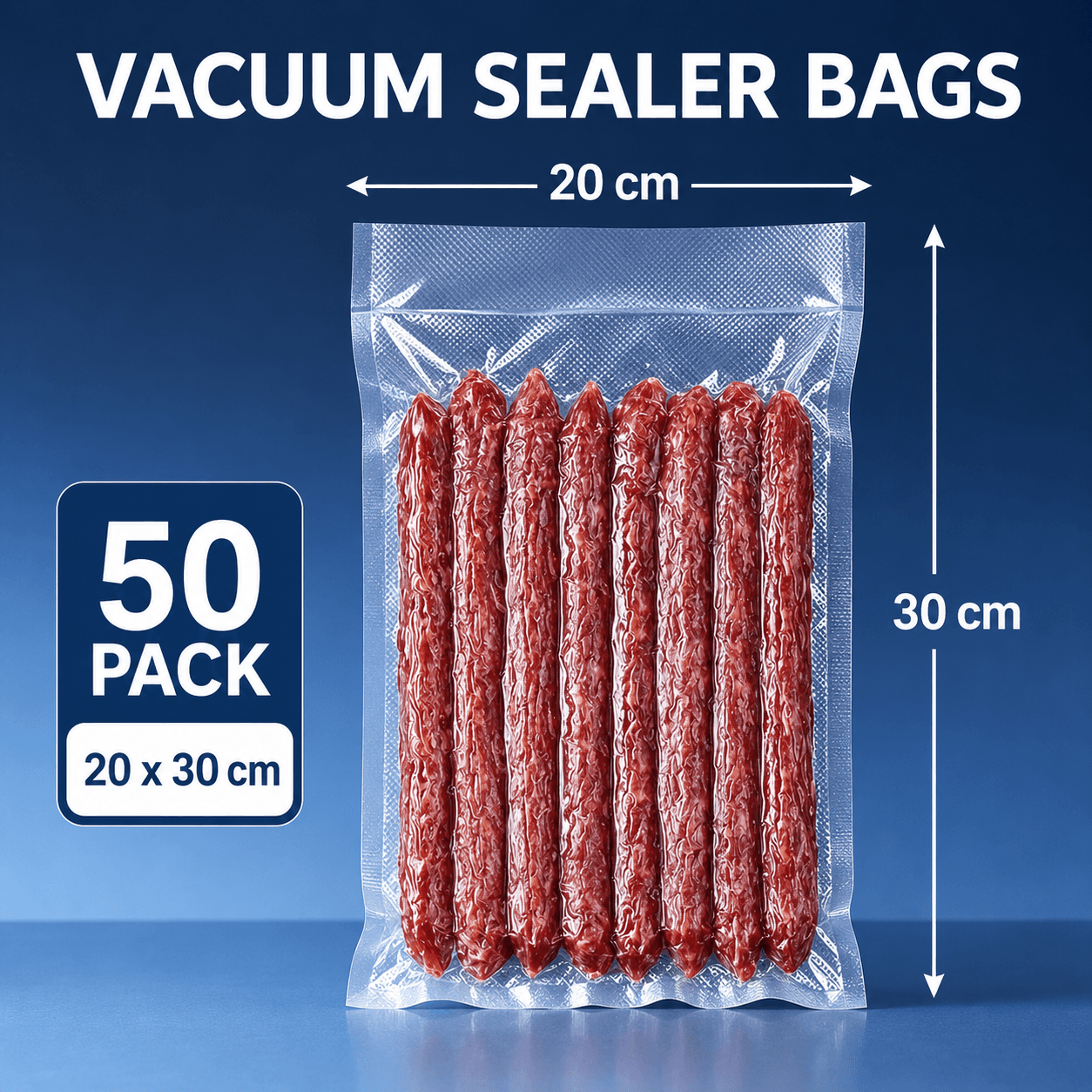 Vacuum Sealer Bags - 50 Pack, 20 × 30 cm / 7.87 x 11.81 in Embossed Food