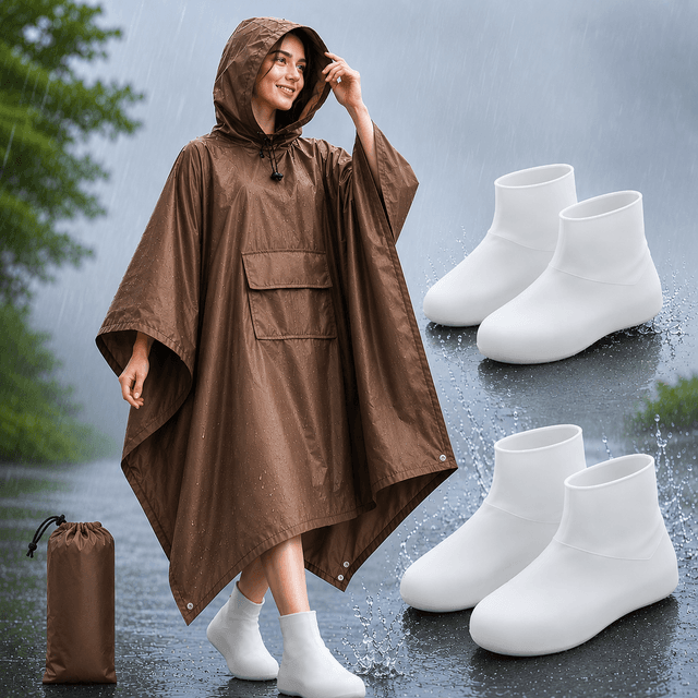 3-in-1 Brown Camping Rain Poncho / Outdoor Shelter Tarp - Brown Tarp