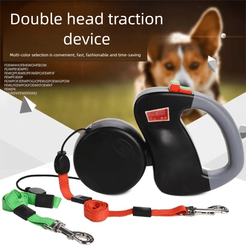 Black Dual Retractable Dog Leash - Tangle-Free 360 Degree Rotation