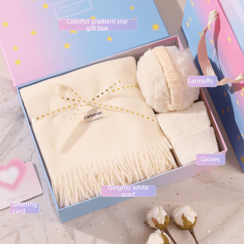 White Winter Scarf Gift Box Set for Women (Earmuffs - Set 3 Pack Warm