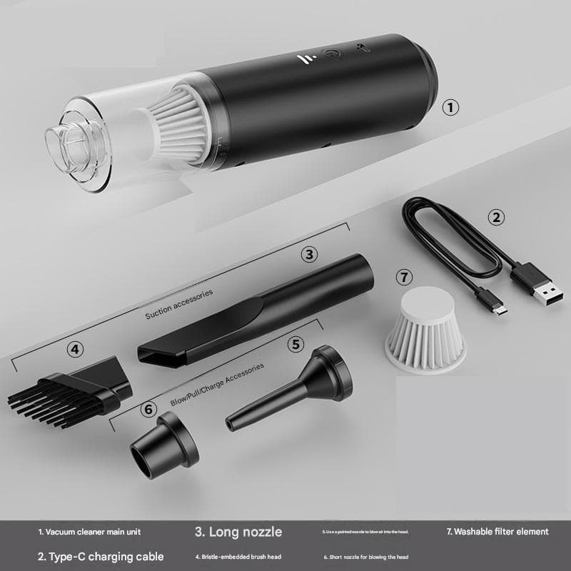Black 3.7V Wireless Handheld Car Vacuum Cleaner - 45000Pa Strong Suction