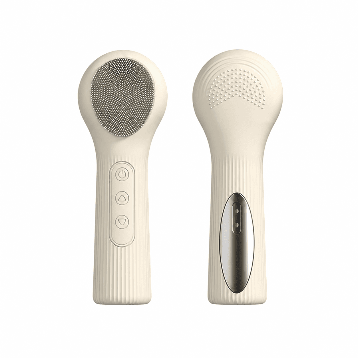 Beige Heated Silicone Facial Cleansing Brush - Dual Sided, Rechargeable, 3
