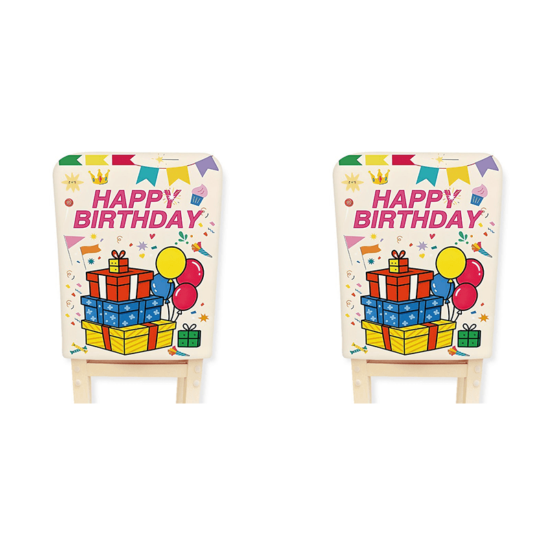 2-Piece Cartoon half chair covers birthday(Happy birthday*2) - Stretch
