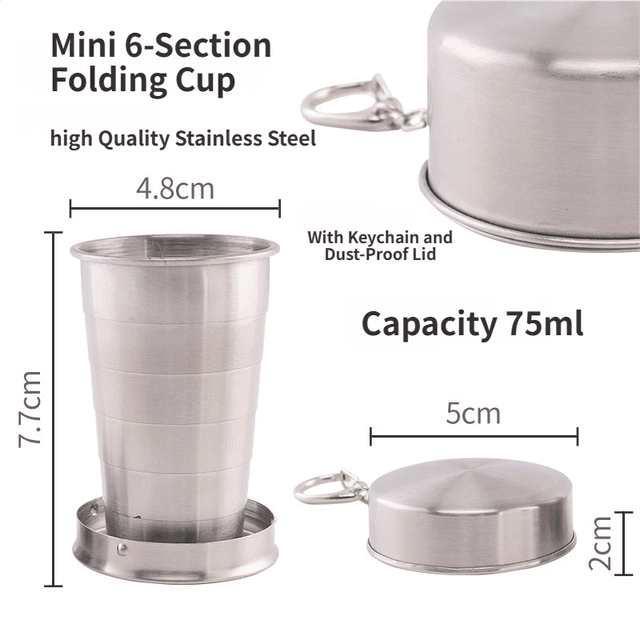 75 ml Silver Stainless Steel 6-Section Telescopic Travel Cup with Keychain