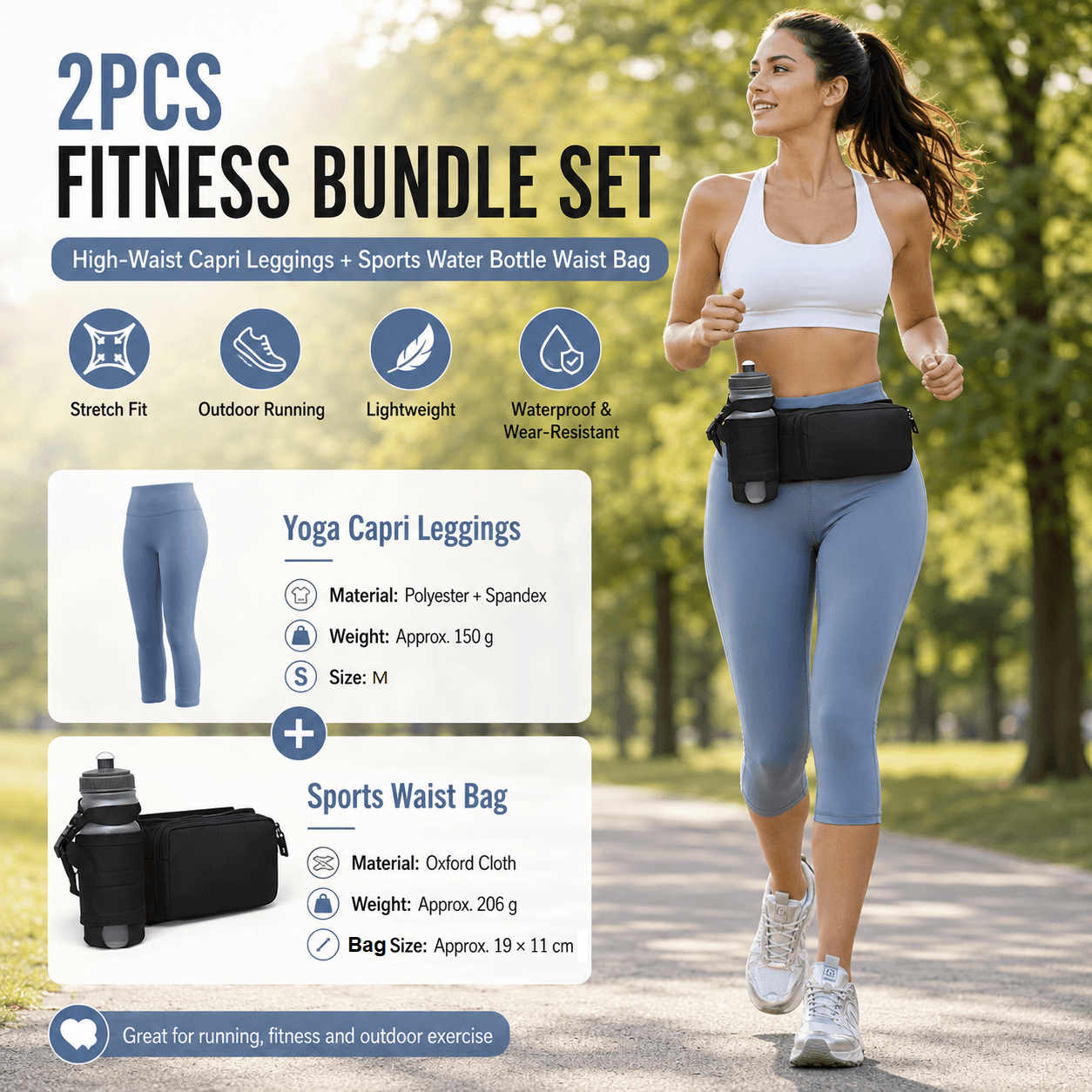 Winter Fitness Bundle - Blue M size Women's High Waist 3/4 Yoga Leggings