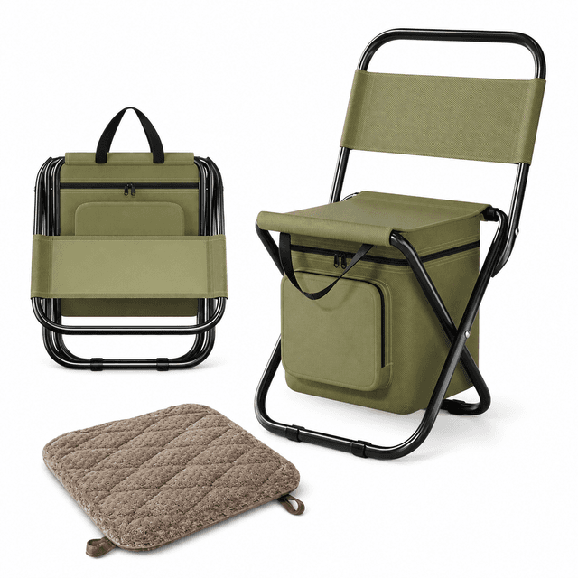 3-in-1 Green Large Portable Folding Camping Chair - Green Folding Plush