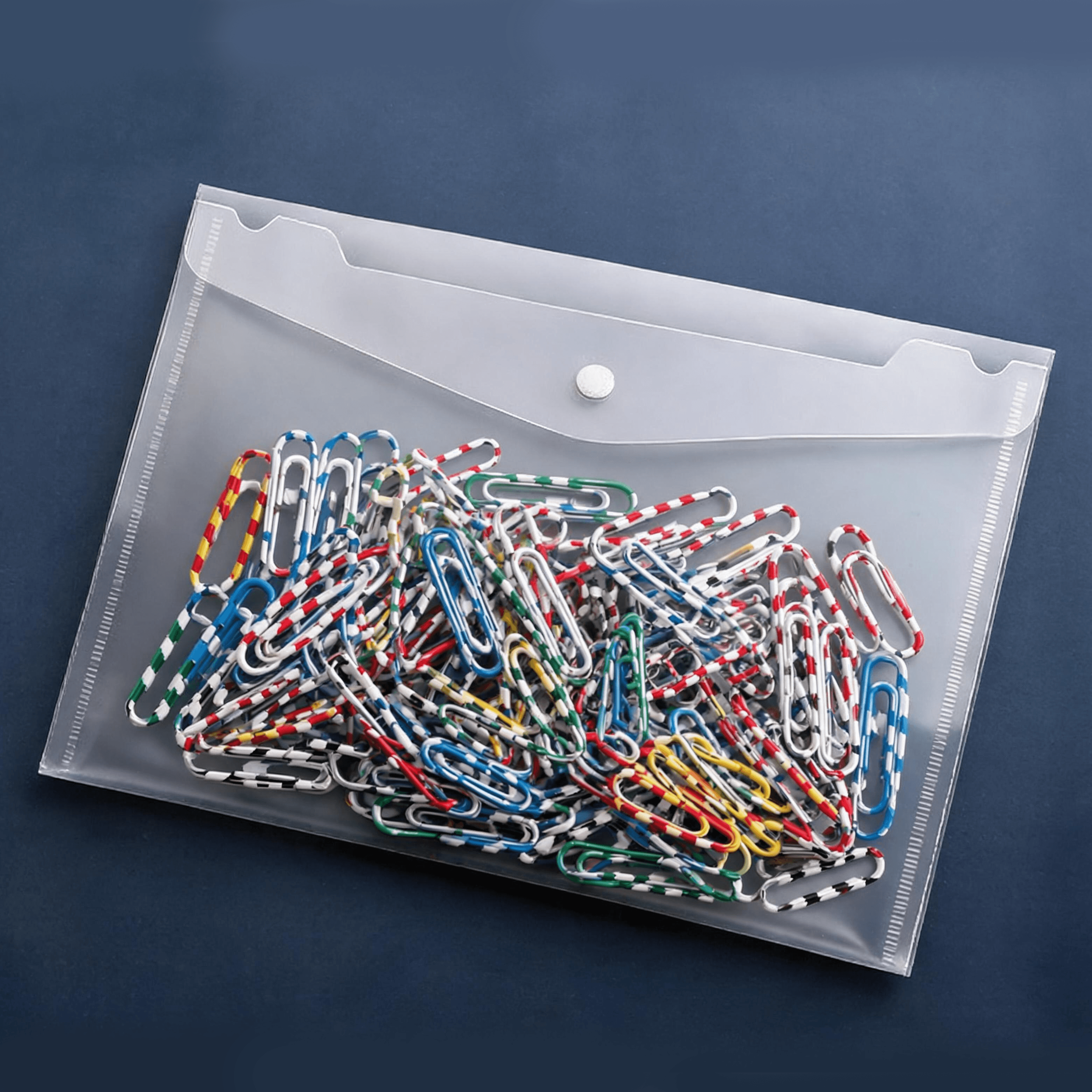 A4 Snap-Closure File Pouch & Zebra-Print Paperclip Set - 200-Micron