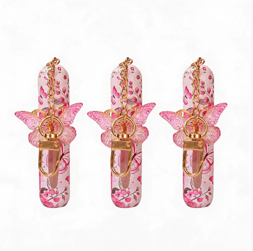 3 Pack Light Pink 5 ml Portable Perfume Atomizer Keychain Butterfly Charm