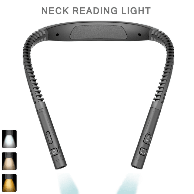 Black LED Rechargeable Ergonomic Neck Reading & Running Light - Timer, 3