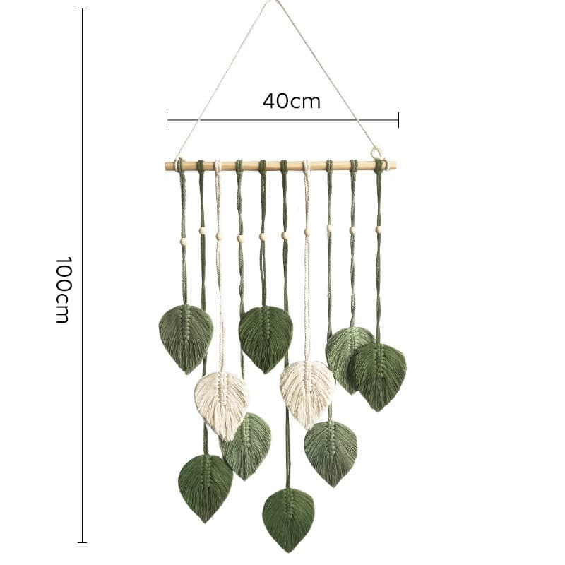 Green 40 × 100 cm Handmade Macrame Leaf Wall Hanging - Cotton Boho Tapestry