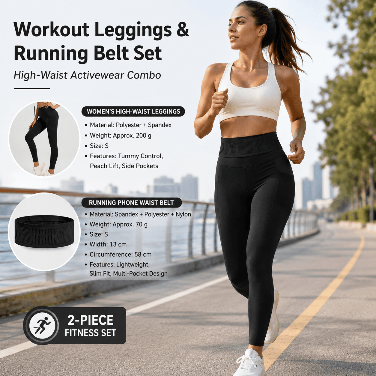Outdoor Sports Set-Black S Size Running Waist Belt and Black S Size