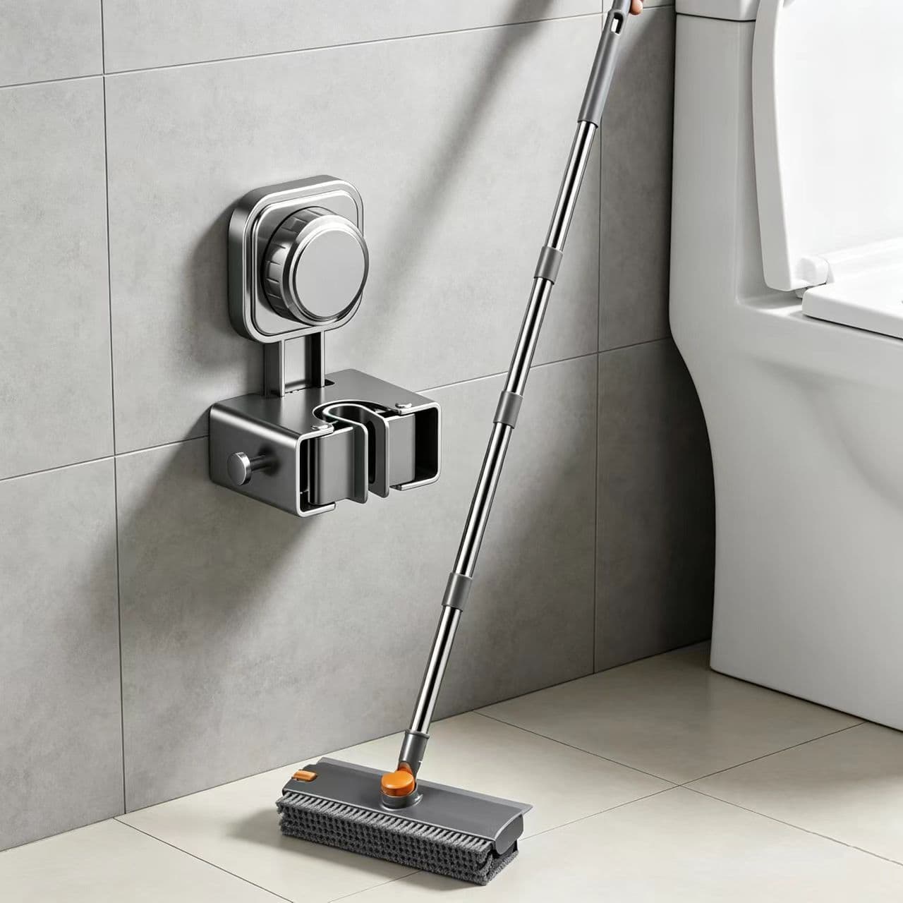 2-piece Grey V-Shaped Floor Scrub Brush and Suction Mop Holder Set - 360