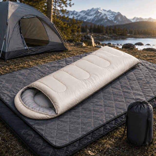 2-in-1 Winter Camping Warmth Kit with Carry Bag: 210 × 75 - Beige Sleeping