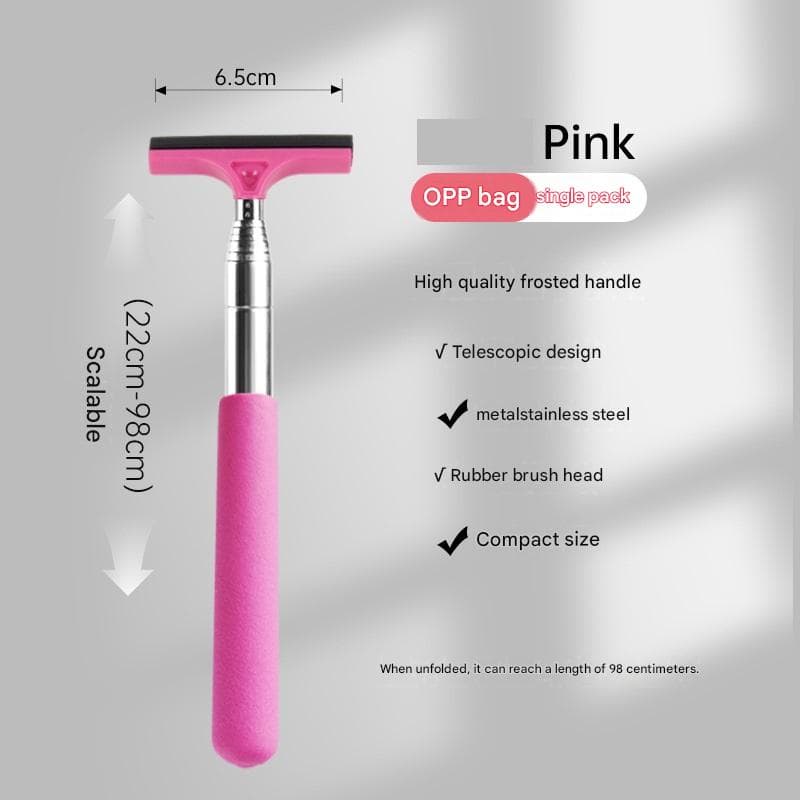Pink Telescopic Car Mirror Wiper - ABS & Stainless Steel - 98 cm Extendable