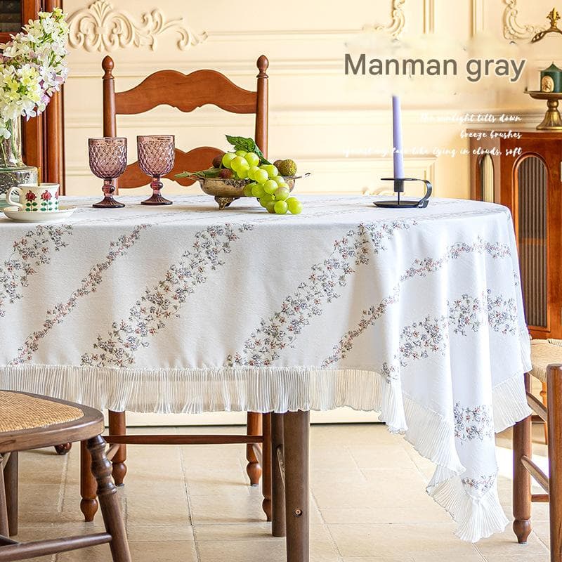 Grey 90*90 Dimensions include lace French Vintage Tablecloth - Pearl Yarn