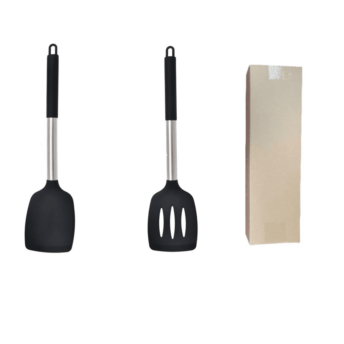 Black 2-Piece Silicone Spatula Set Slotted Turner Solid - Black 2 Solid