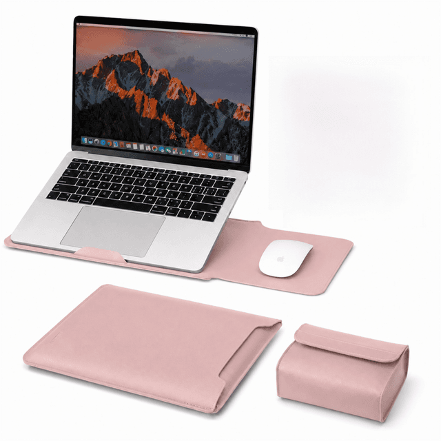 4 in 1 Pink Soft PU Leather Laptop Sleeve - Pink for 13.6/14.2inch
