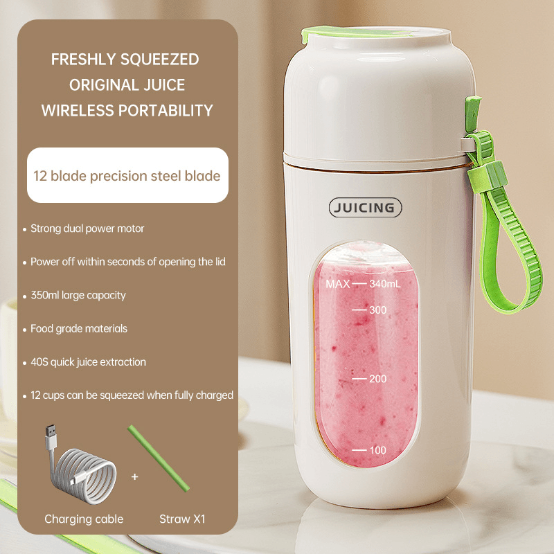 Green Portable Wireless Juicer Blender Cup - 350 ml USB Rechargeable