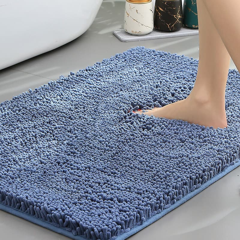 Hazy Blue Thickened Chenille Bathroom Floor Mat 50 × 80 cm Super Absorbent