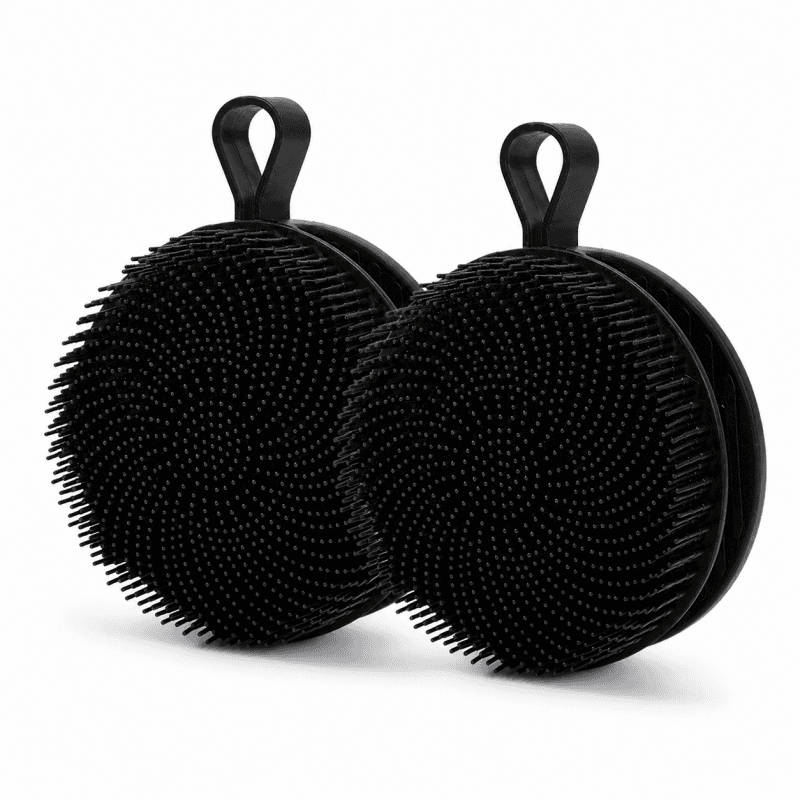 2-Piece Black Double-Sided Silicone Body Scrubber - Dual-Texture Bath Brush