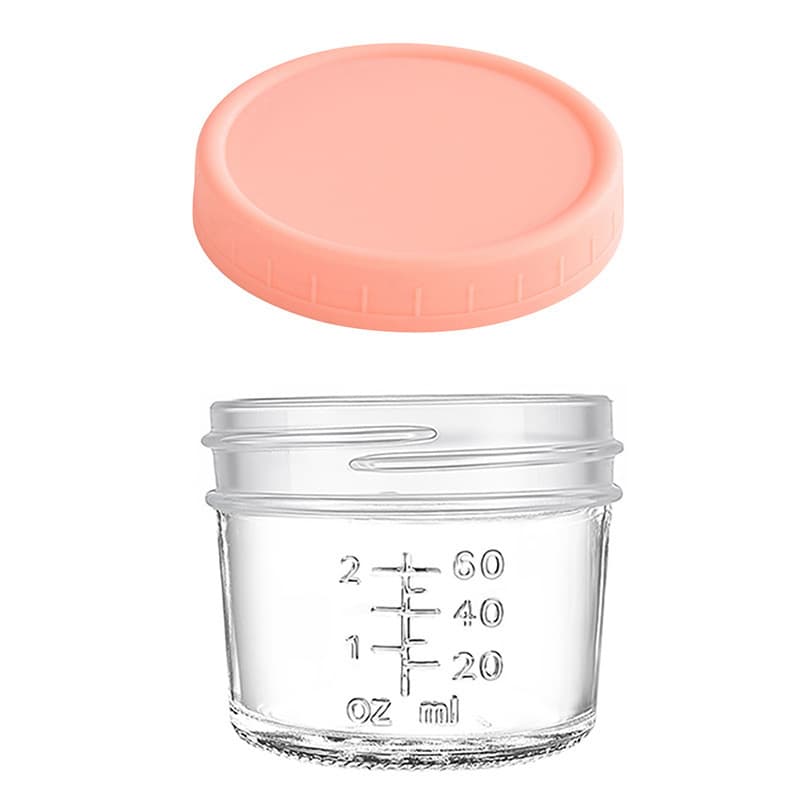 Pink lid 4oz Glass Storage Jars with Leakproof Lids and Measurement Marks