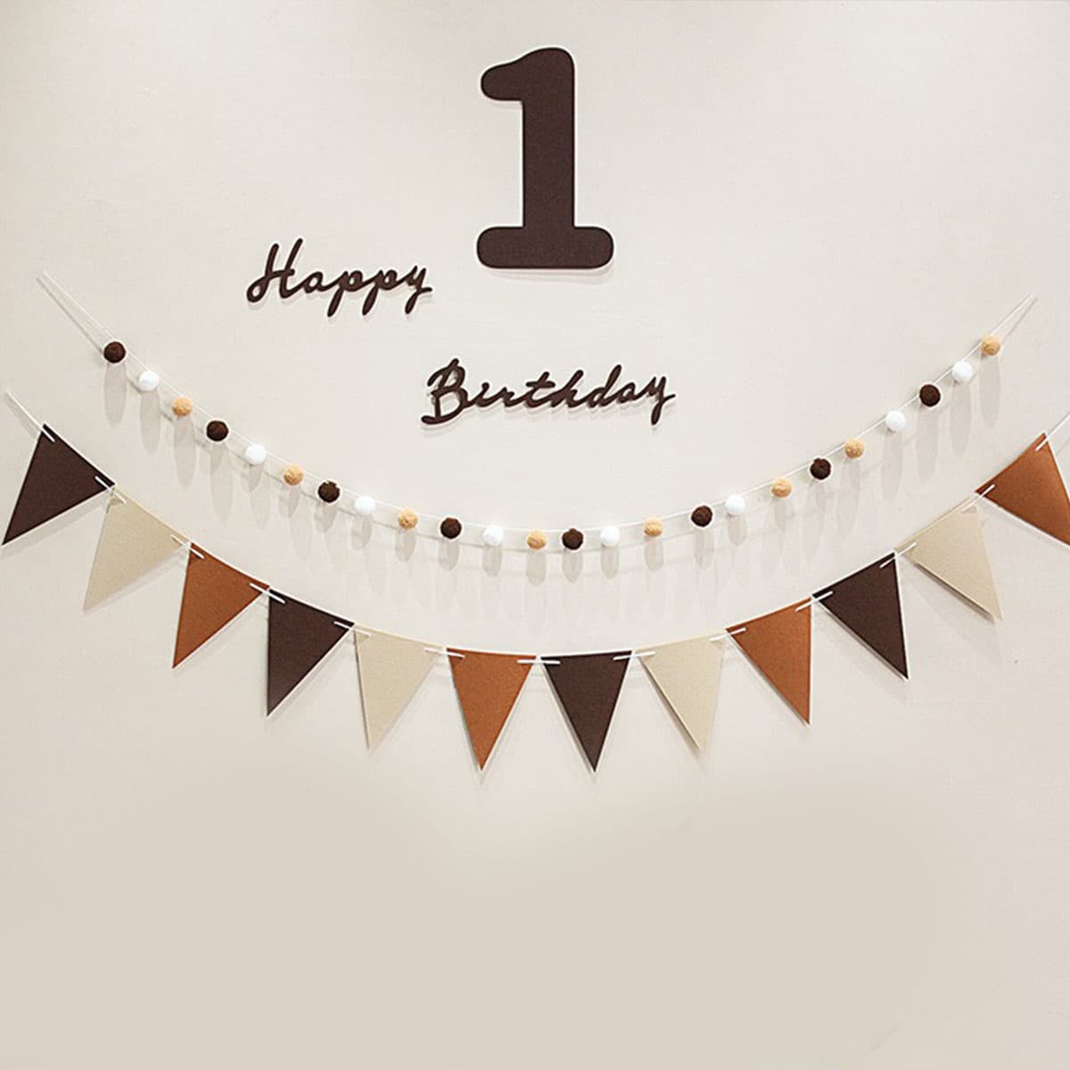 Felt Birthday Banner Set with Interchangeable Numbers 0-9 Pom Garland