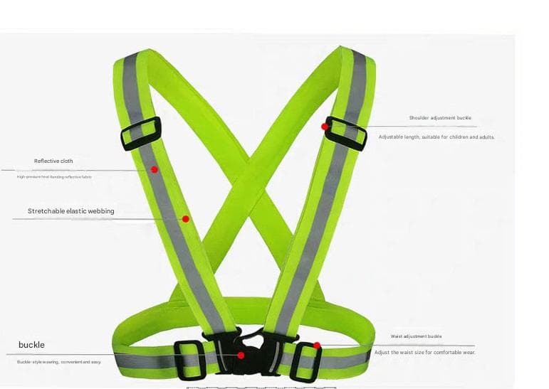 Green Adjustable Reflective Safety Vest - High Visibility Elastic Straps