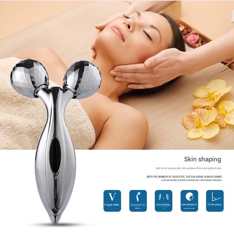Silvery 3D Face Roller Massager V-Shaped Lifting Tool - Double Ball Facial