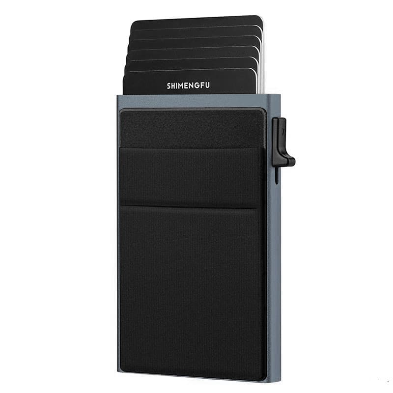 Grey RFID Blocking Aluminum Wallet - Slim Pop Up Card Holder - 10+ Card