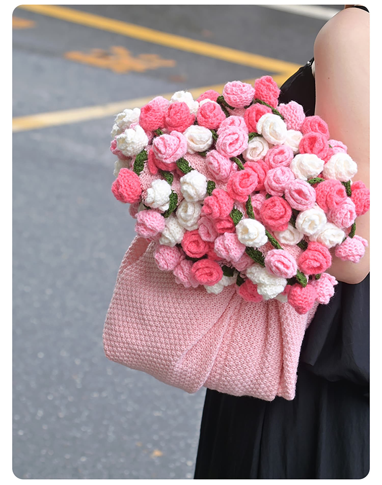 Pink and White Diameter: 160 cm -99 Woven Flowers Handmade Rose - 160 99