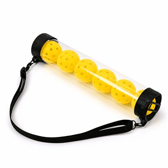 Portable Pickleball Retriever Tube & 6-Piece Yellow 74mm 40-Hole Pickleballs