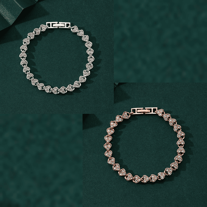 2-piece Silvery and Rose Gold Crystal Heart Tennis - Silvery Rose Gold