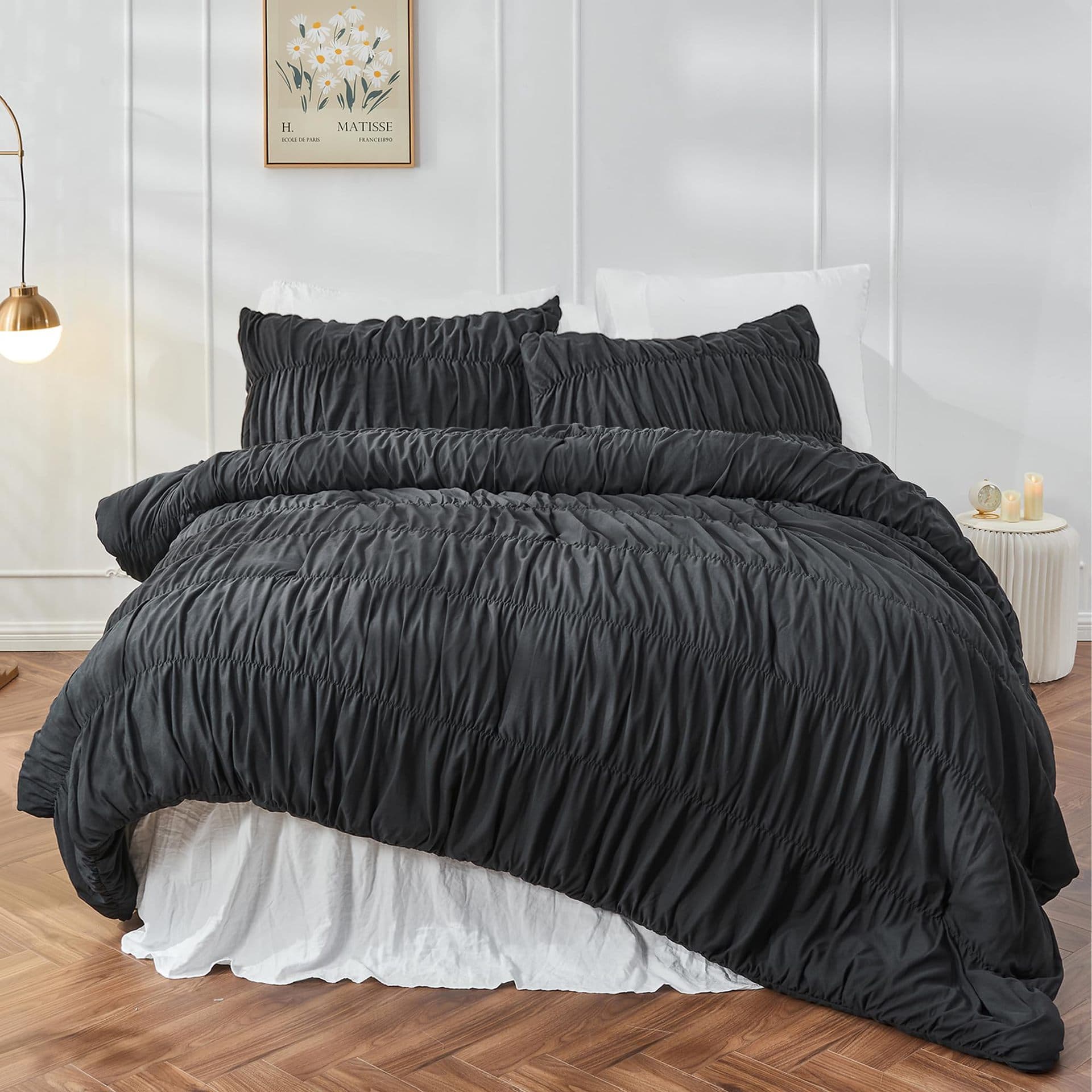Wrinkle Textured Bedding Set - 3 Piece Quilt Cover - Size Queen