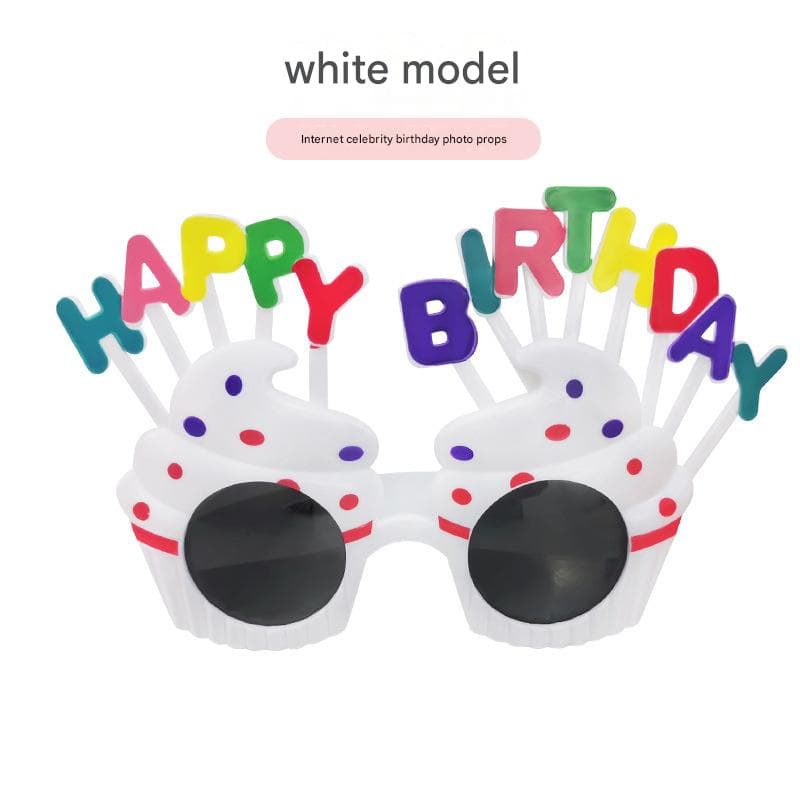 White Novelty Birthday Glasses - Fun Cake Design Party Props - Plastic, Fit