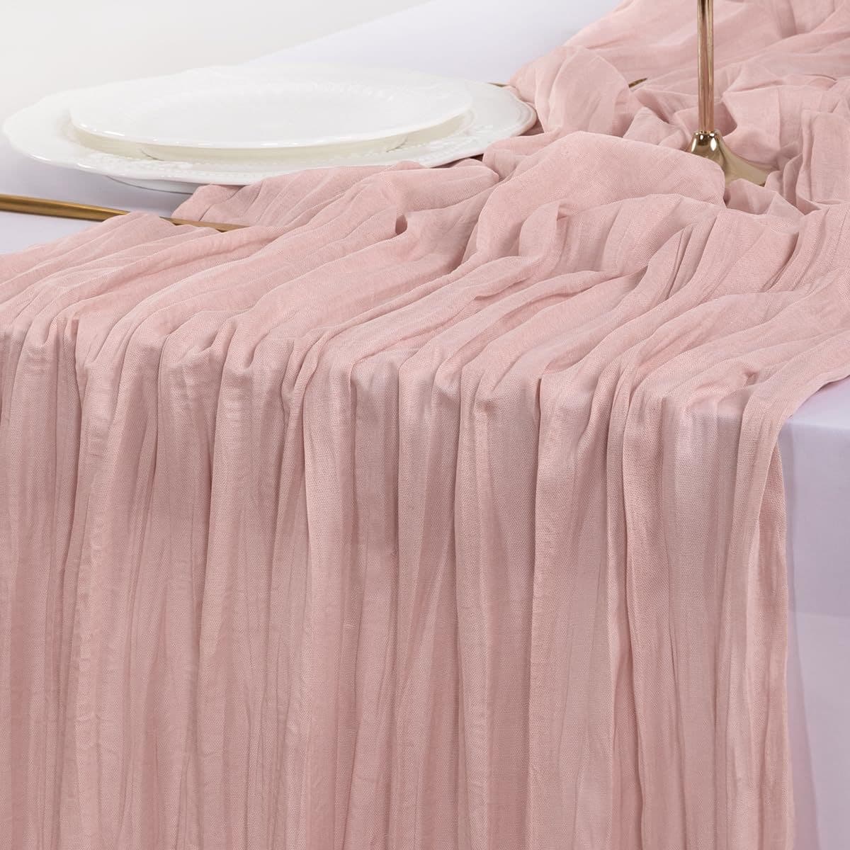Table Runner - Pink 9.84ft Wrinkle Fabric Table Decor for Wedding, Party