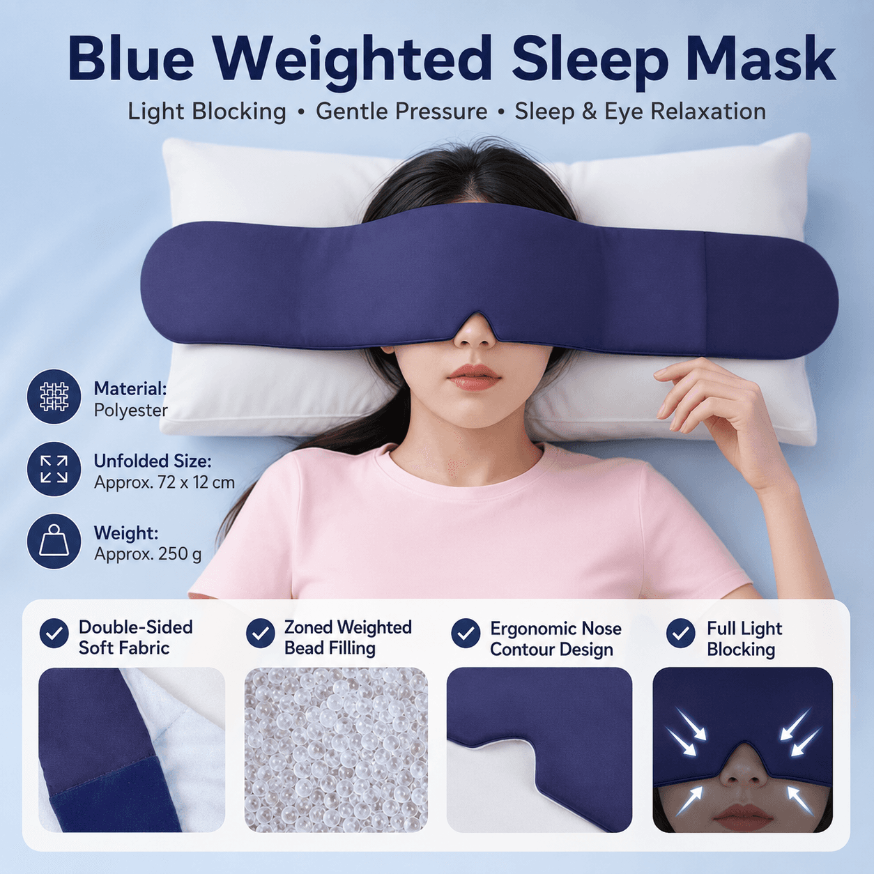 Blue Weighted Sleep Mask - Double-Sided Cooling and Warm Fabric, Micro-Bead
