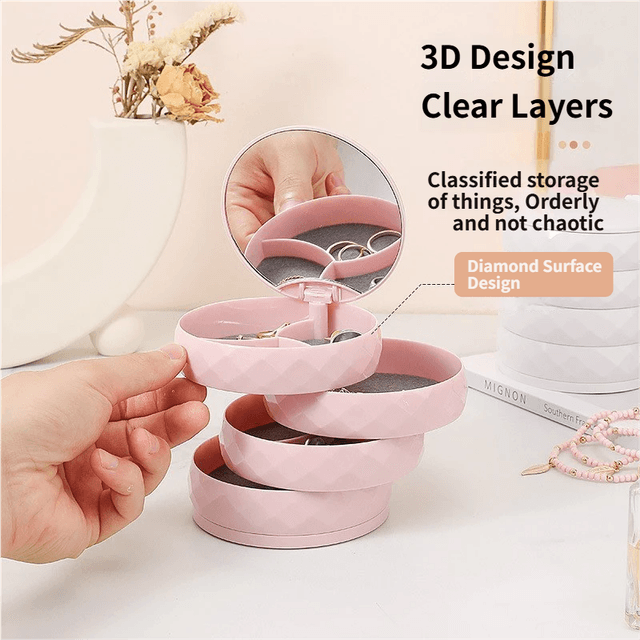 2-Pack 4-Tier Rotating Jewelry Organizer Box with Adjustable Mirror