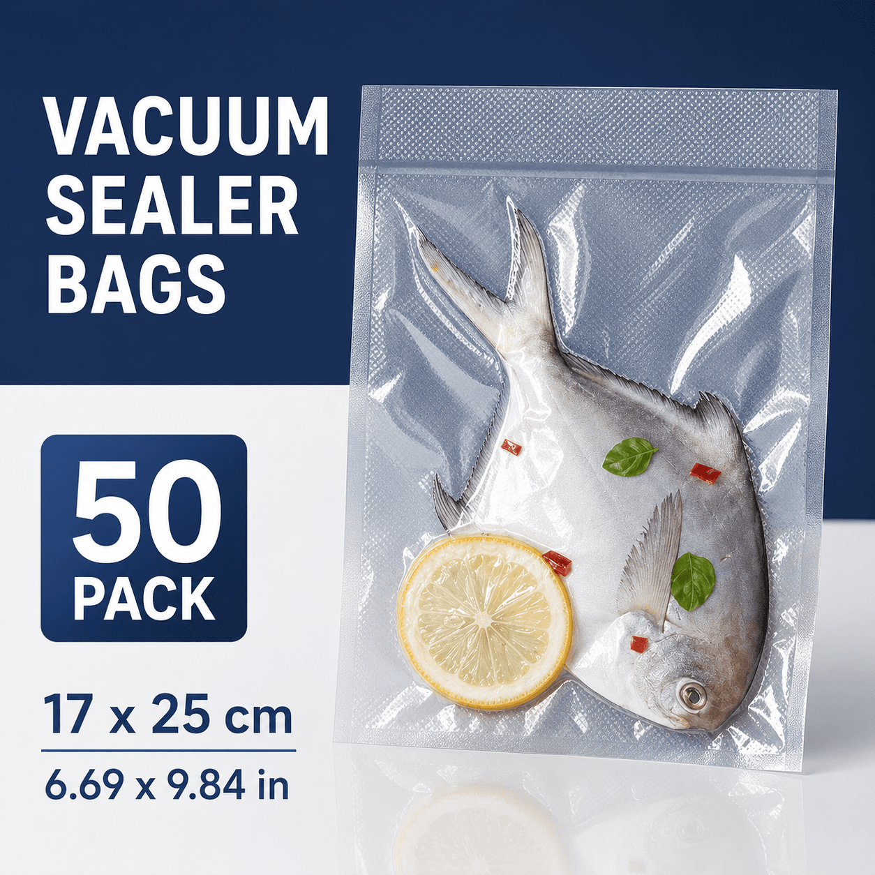 Vacuum Sealer Bags - 50 Pack, 17 × 25 cm / 6.69 x 9.84 in Embossed Food