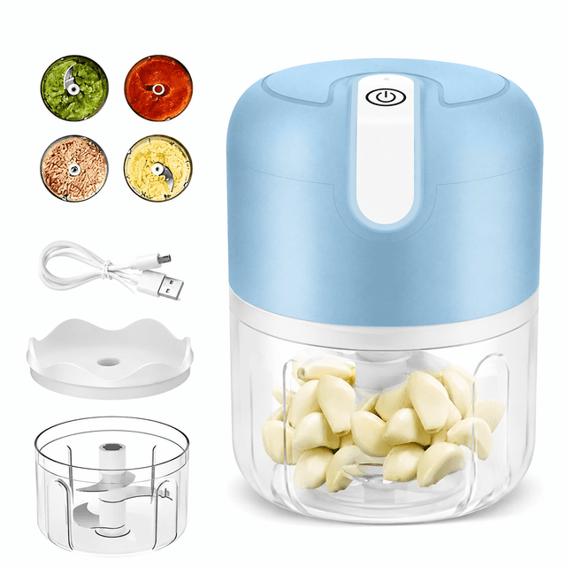 Blue 250 ml Electric Mini Food Processor & Garlic Chopper with 3 Stainless