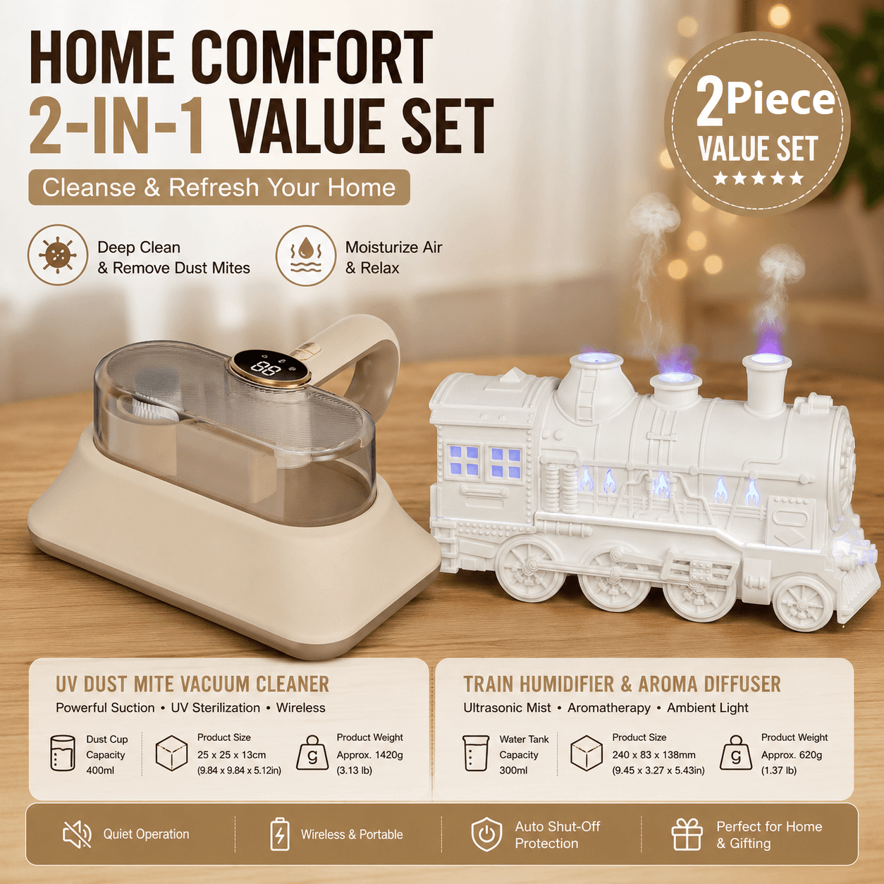 Winter Home Cleaning Comfort Kit - White Retro Train - Cordless Uv