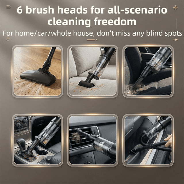 Black Cordless Handheld Vacuum Cleaner with 5 Brush Attachments & LED Light