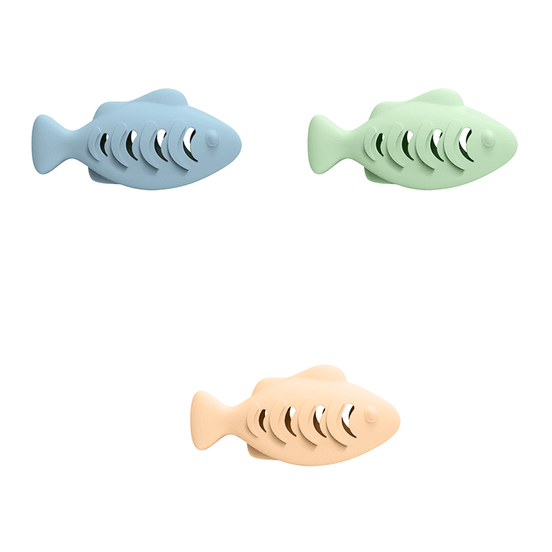 3-piece Blue and Green and Cream-colored Fish-Shaped Silicone Cat Toy