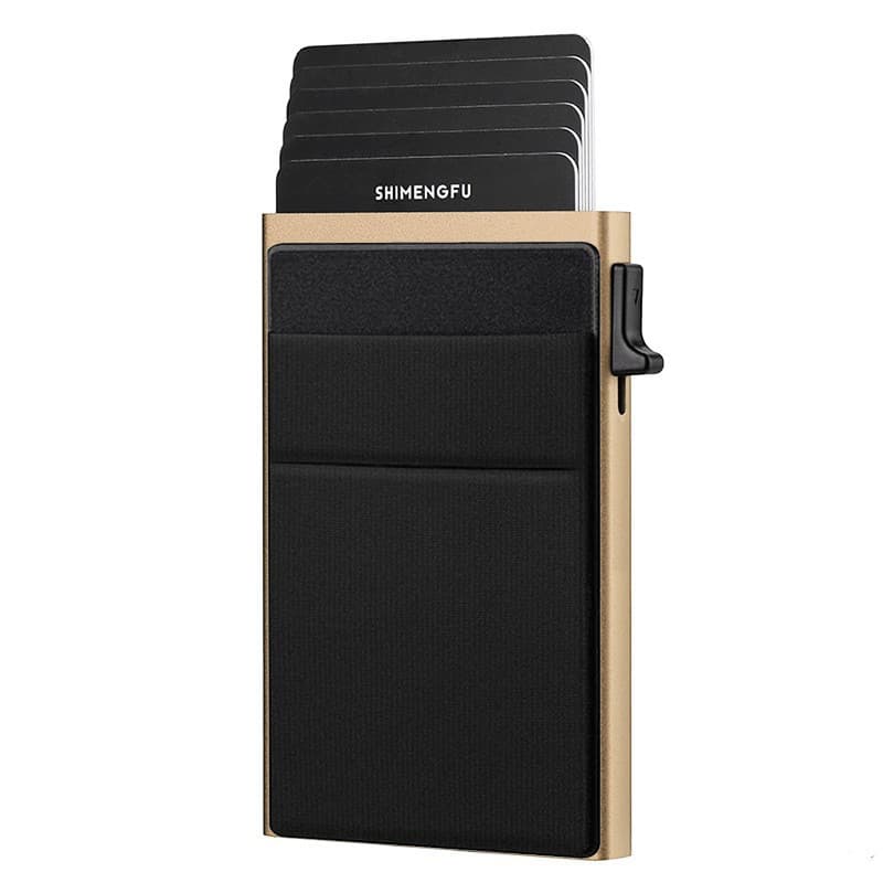 Golden RFID Blocking Aluminum Wallet - Slim Pop Up Card Holder - 10+ Card
