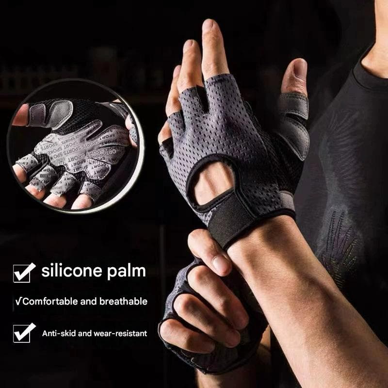 Black Half Finger Fitness Gloves - Anti-Slip Breathable Gym - Size:S