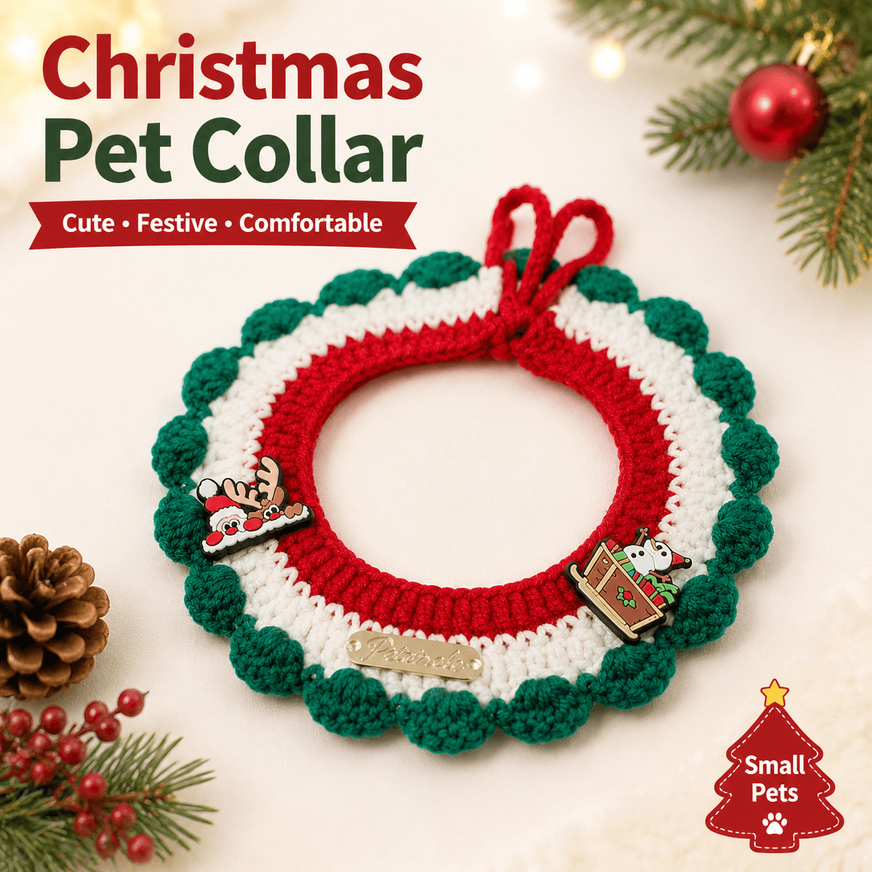 Christmas Pet Collar(Snowman, deer, old man) Knitted Festive Dog Cat Collar