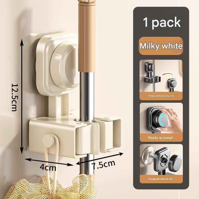 1 pack Milky white Suction Cup Mop and Broom Holder Wall - 1 Milky White