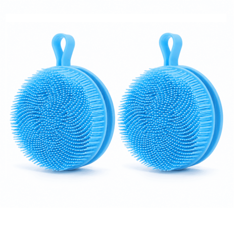 2-Piece Blue Double-Sided Silicone Body Scrubber - Dual-Texture Bath Brush