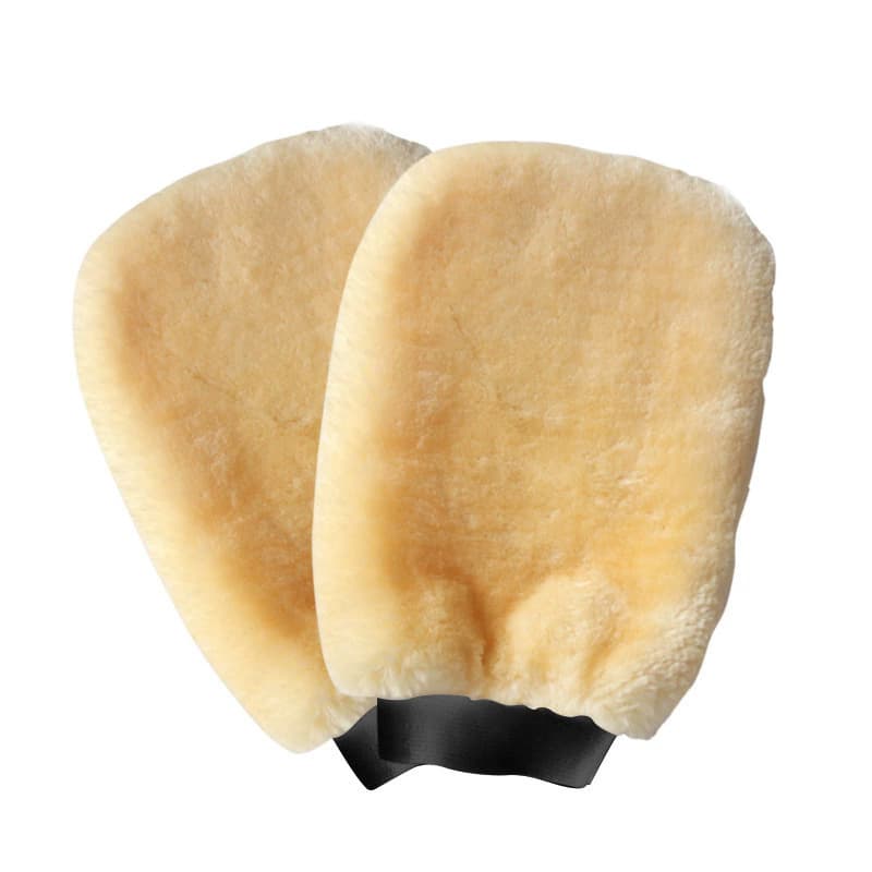2-piece Beige Microfiber Car Wash Mitt - Double Sided Imitation Sheepskin